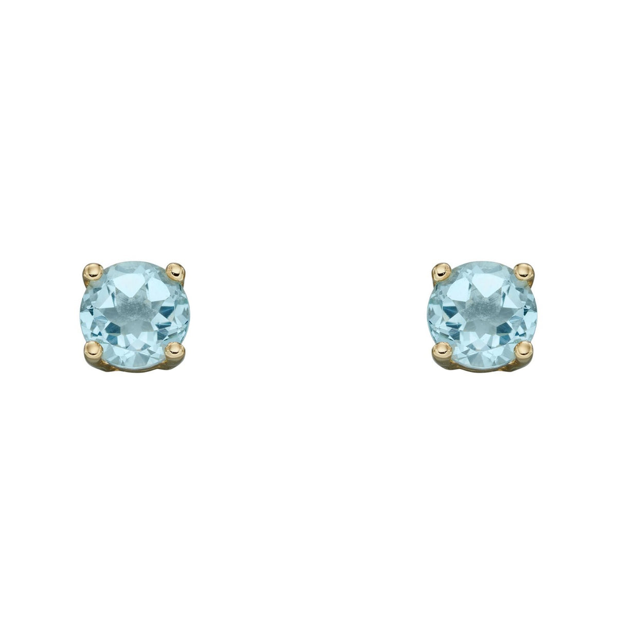 Natural Aquamarine March Stud Earrings 9ct Yellow Gold 375 Hallmark British Made