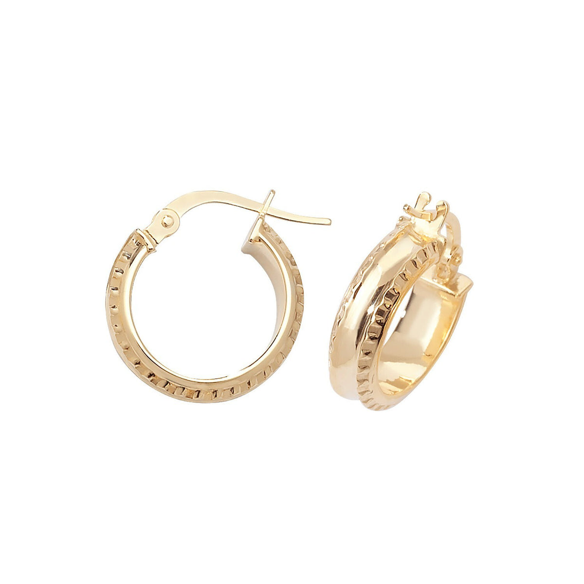9ct Yellow Gold DC Hinged Hoop Earrings 375 Hallmarked 10mm - 30mm Diameter