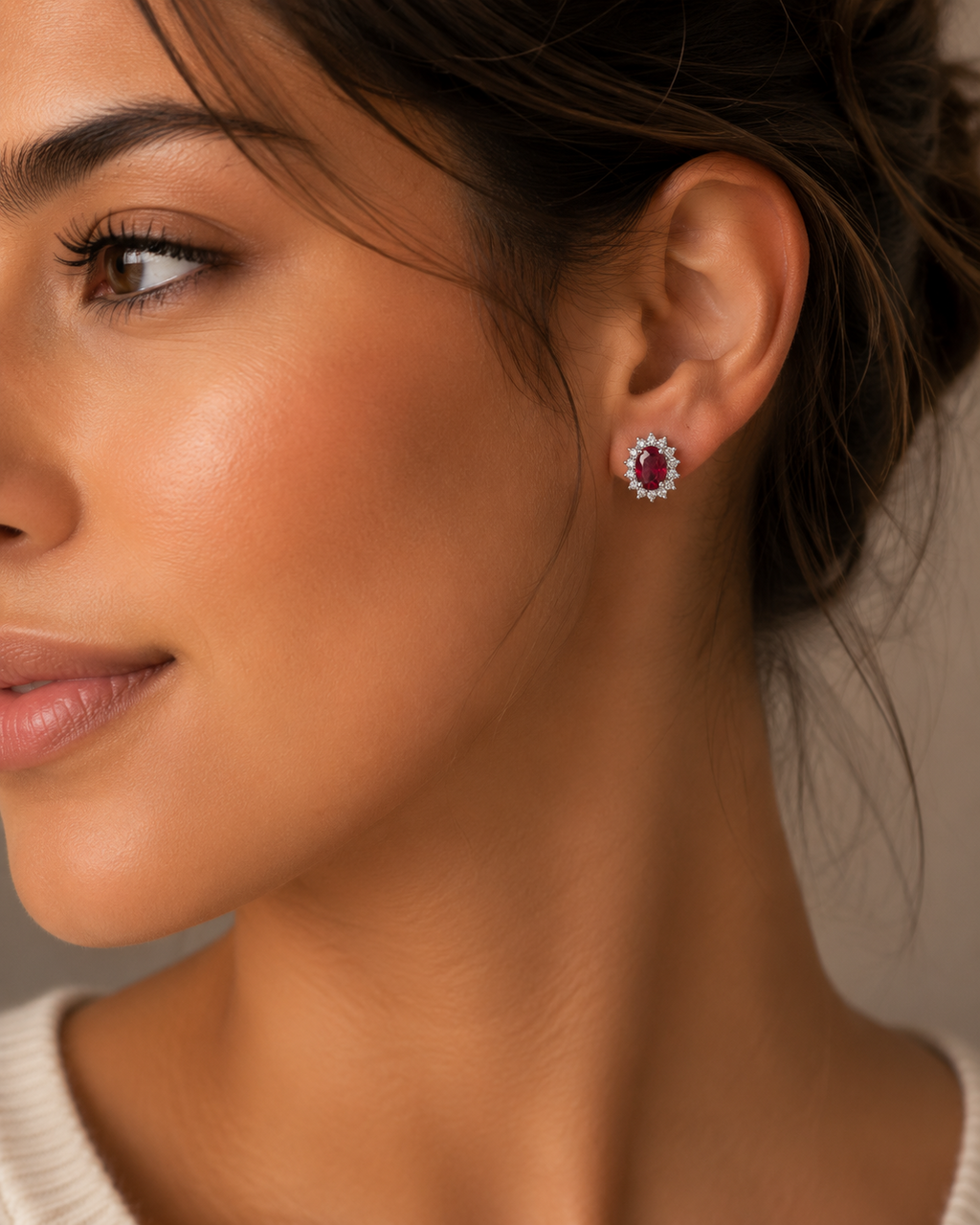 Natural Garnet Stud Earrings Solid Sterling Silver 925 Hallmark Brand New Boxed