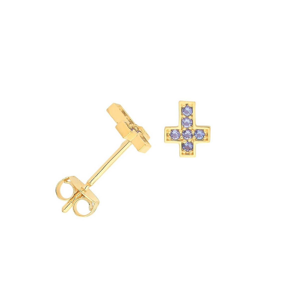 Sapphire Cross Stud Earrings Yellow Gold Natural Stone 375 Hallmarked New Boxed