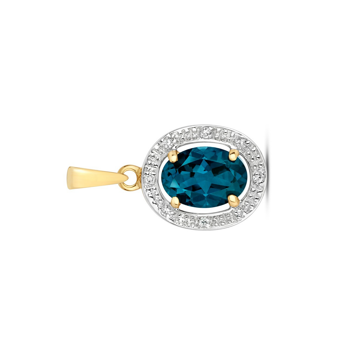 Oval Blue Topaz Diamond Pendant 9ct Multi Tone Gold 375 Hallmarked Chain Lengths