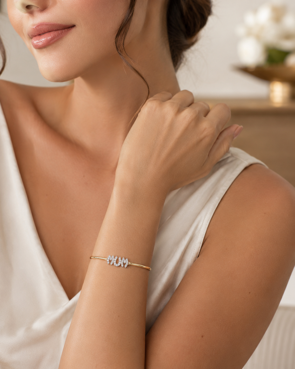 Mum Gemstone Bangle 9ct Yellow Gold Hallmarked British Made (Mothers Day)
