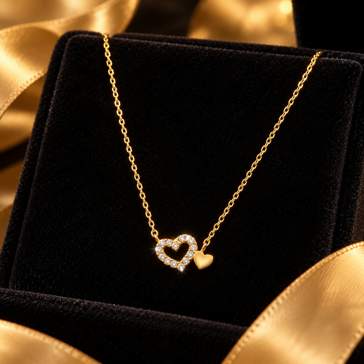 Ladies Double Heart Necklace 9ct Yellow Gold 375 Hallmarked British Made