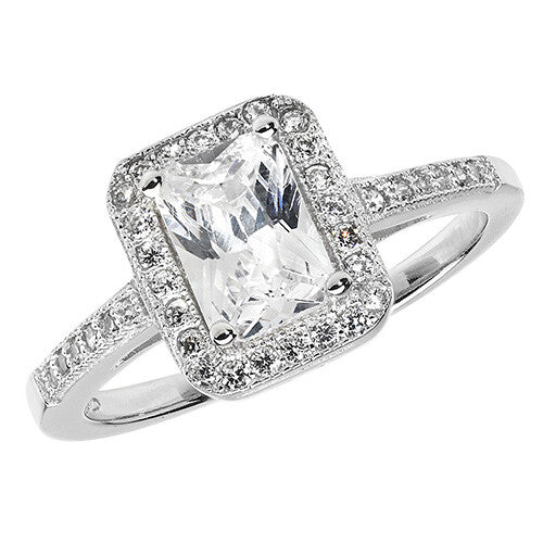 Sterling Silver Halo Ring Engagement Gemstone 925 Hallmarked Size K - T