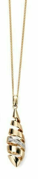 Spiral Drop Pendant with Diamond Detail in 9ct Yellow Gold 375 Hallmarked