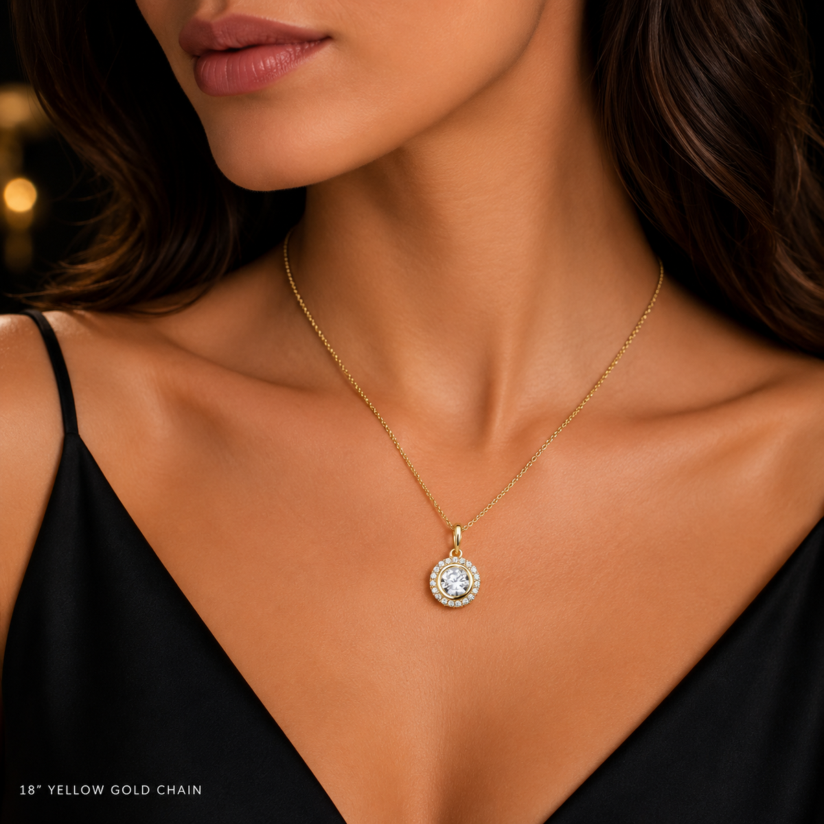 9ct Yellow Gold Halo Pendant Hallmarked British Made All Chain Lengths