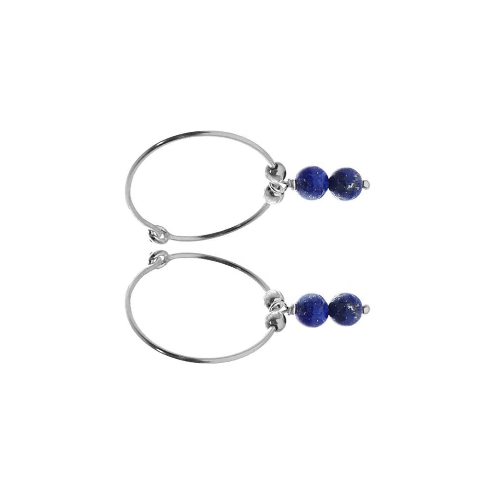 Lapis lazuli Drop Hoop Earrings Sterling Silver 925 Hallmarked Brand New Boxed