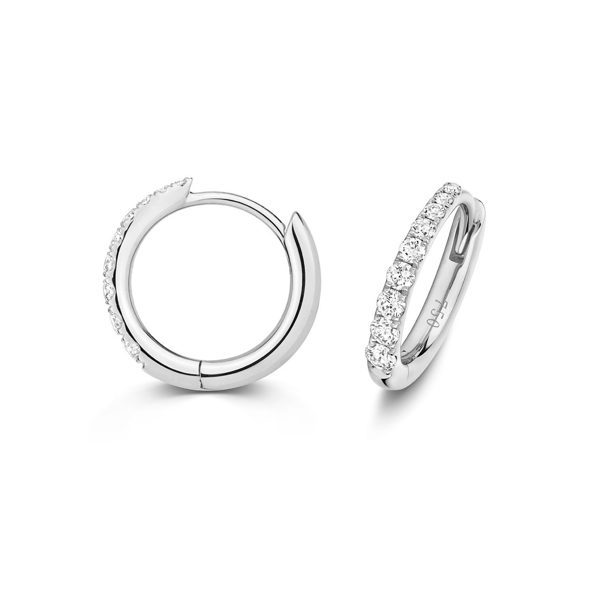 8mm Natural Diamond Hoop Earrings 18ct White Gold Hallmarked British Made