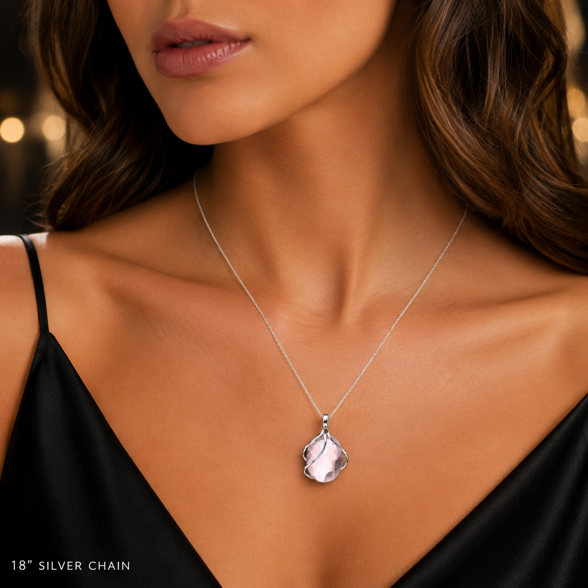 Oval Vine Rose Quartz Pendant Sterling Silver 925 Hallmarked All Chain Lengths