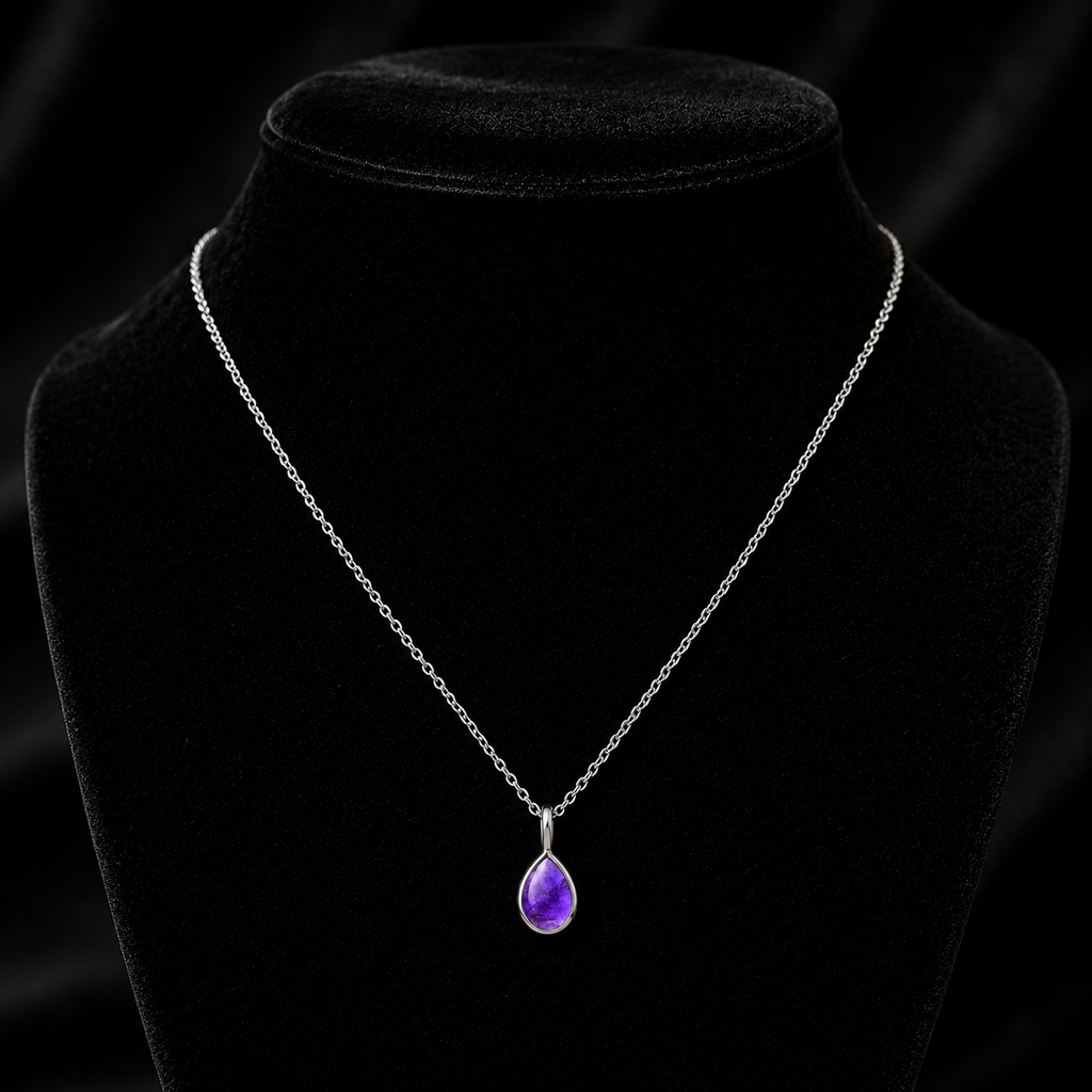 Amethyst Teardrop Necklace Solid Sterling Silver 925 Hallmarked British Made