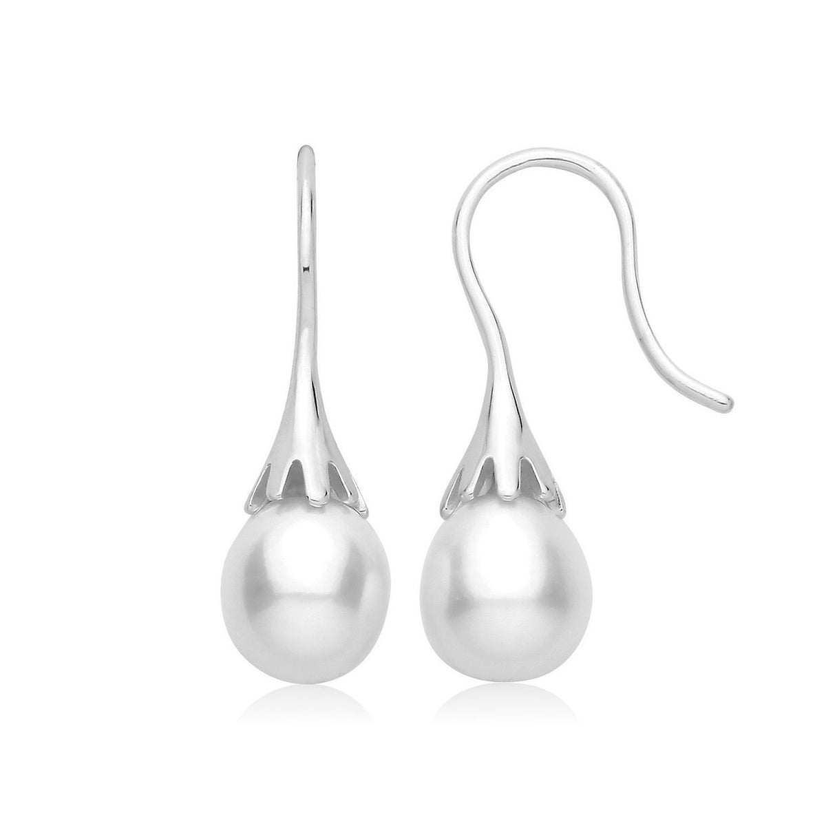 Natural Pearl Hook Drop Earrings Sterling Silver 925 Hallmark Brand New Boxed