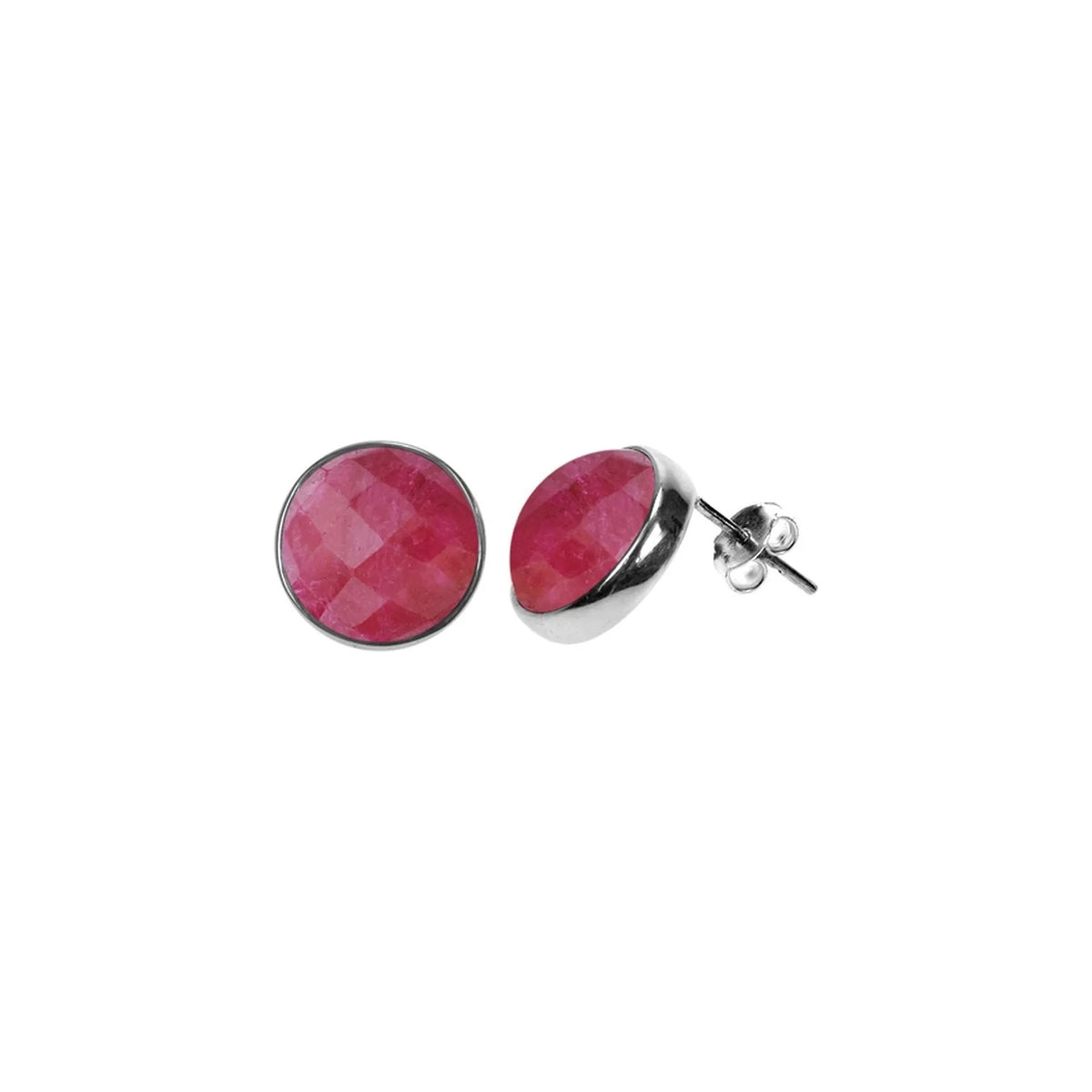 13mm Natural Flush Ruby Stud Earrings Sterling Silver 925 Hallmarked Brand New