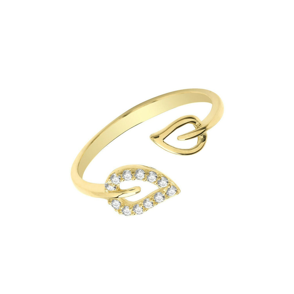 Gemstone Leaf Wrap Ring 9ct Yellow Gold Hallmarked Sizes J - R British Made