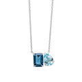 2 Stone Blue Topaz Necklace 9ct White Gold 375 Hallmarked British Made 46cm