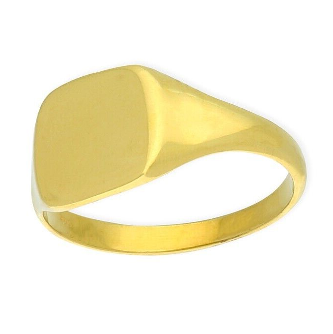 Cushion Signet Ring 24ct Yellow Gold Plated Hallmarked Size N - Z British Made