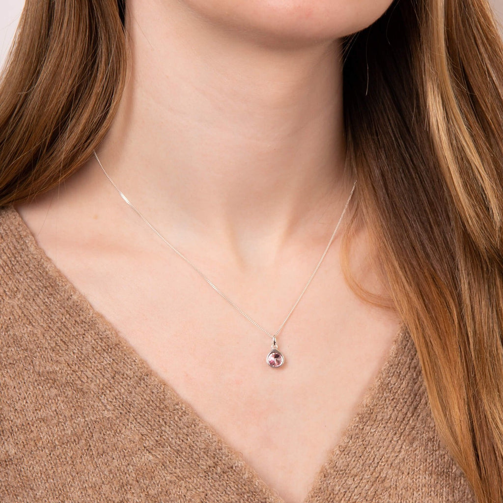 Pink Crystal Teardrop Pendant Sterling Silver 925 Hallmarked All Chain Lengths