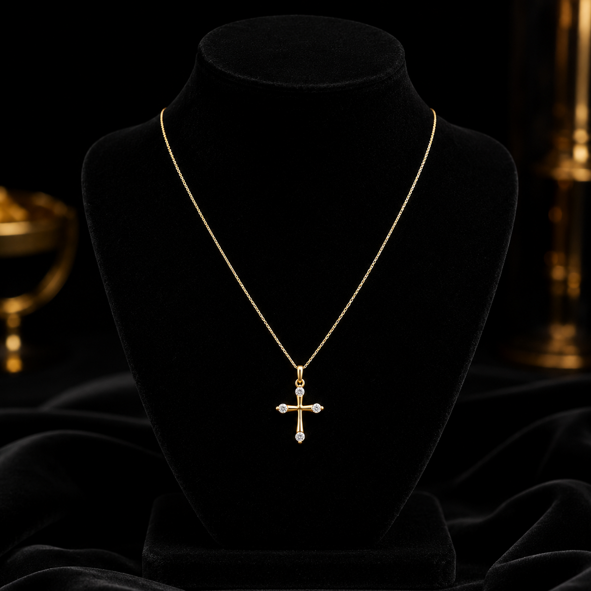 4 Stone Cross 9ct Yellow Gold Pendant 375 Hallmarked All Chain Lengths