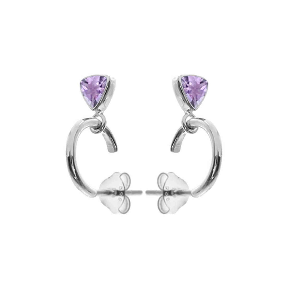 Trillion Amethyst Hoop Earrings Sterling Silver 925 Hallmarked Brand New Boxed