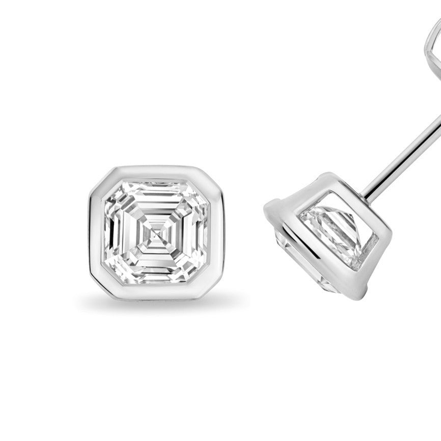 Lab-Grown Diamond Asscher Stud Earrings 18ct White Gold Hallmarked British Made