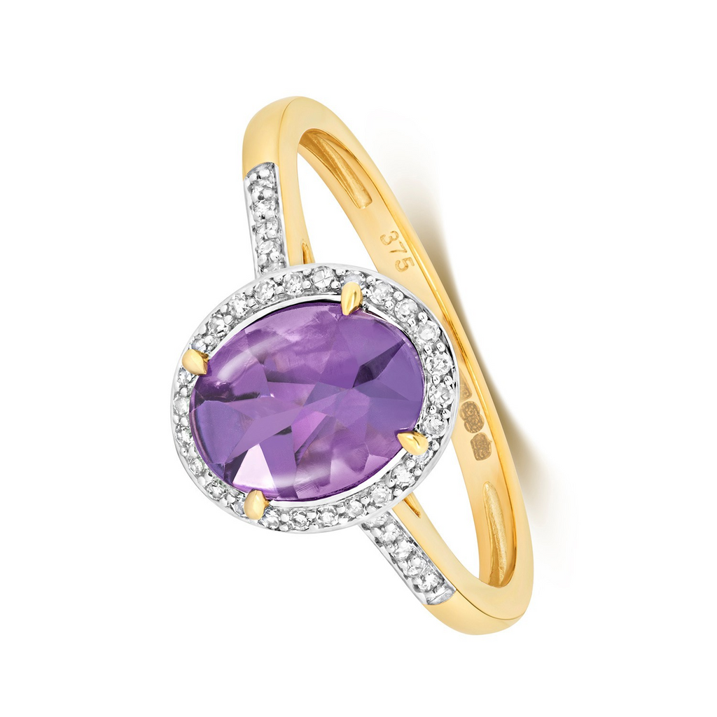 Halo Amethyst Diamond Ring 9ct Multi Tone Gold 375 Hallmarked Sizes J - Q