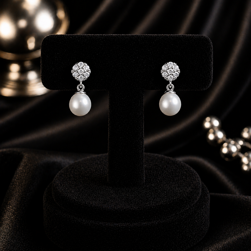 Cluster Natural Pearl Drop Earrings 9ct White Gold 375 Hallmark Brand New Boxed