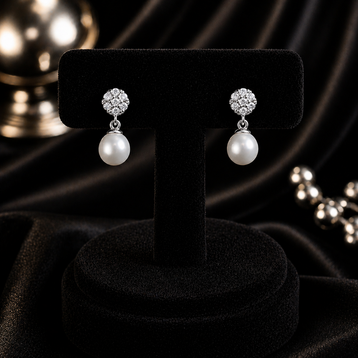Cluster Natural Pearl Drop Earrings 9ct White Gold 375 Hallmark Brand New Boxed