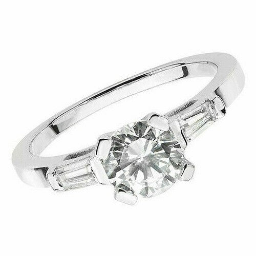 Sterling Silver Solitaire Ring Baguette Engagement 925 Hallmarked Size M - T