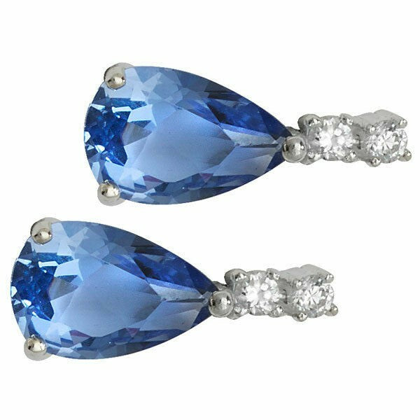 Sapphire Teardrop Gemstone Earrings Solid Sterling Silver 925 Hallmark New Boxed