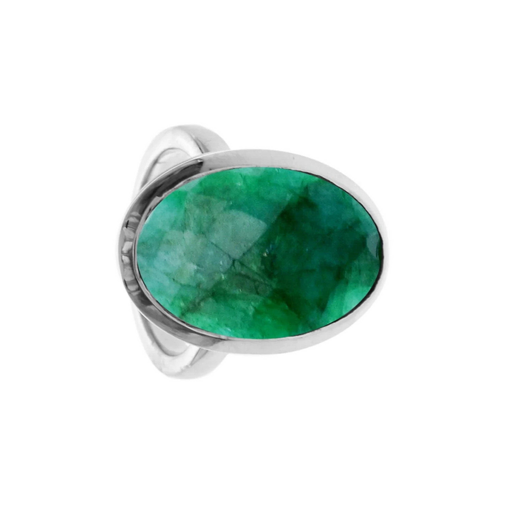 Oval Emerald Quartz Ring Sterling Silver 925 Hallmarked British Made Size K - T