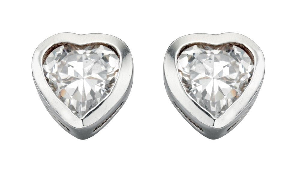 Flush Heart Zircon Earrings Sterling Silver 925 Hallmarked Brand New Boxed