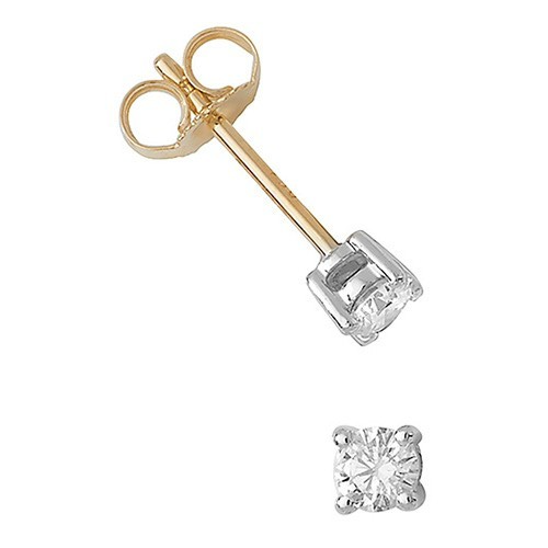 Natural Diamond Stud Solitaire Earrings 18ct 2 Tone Gold Hallmarked British Made