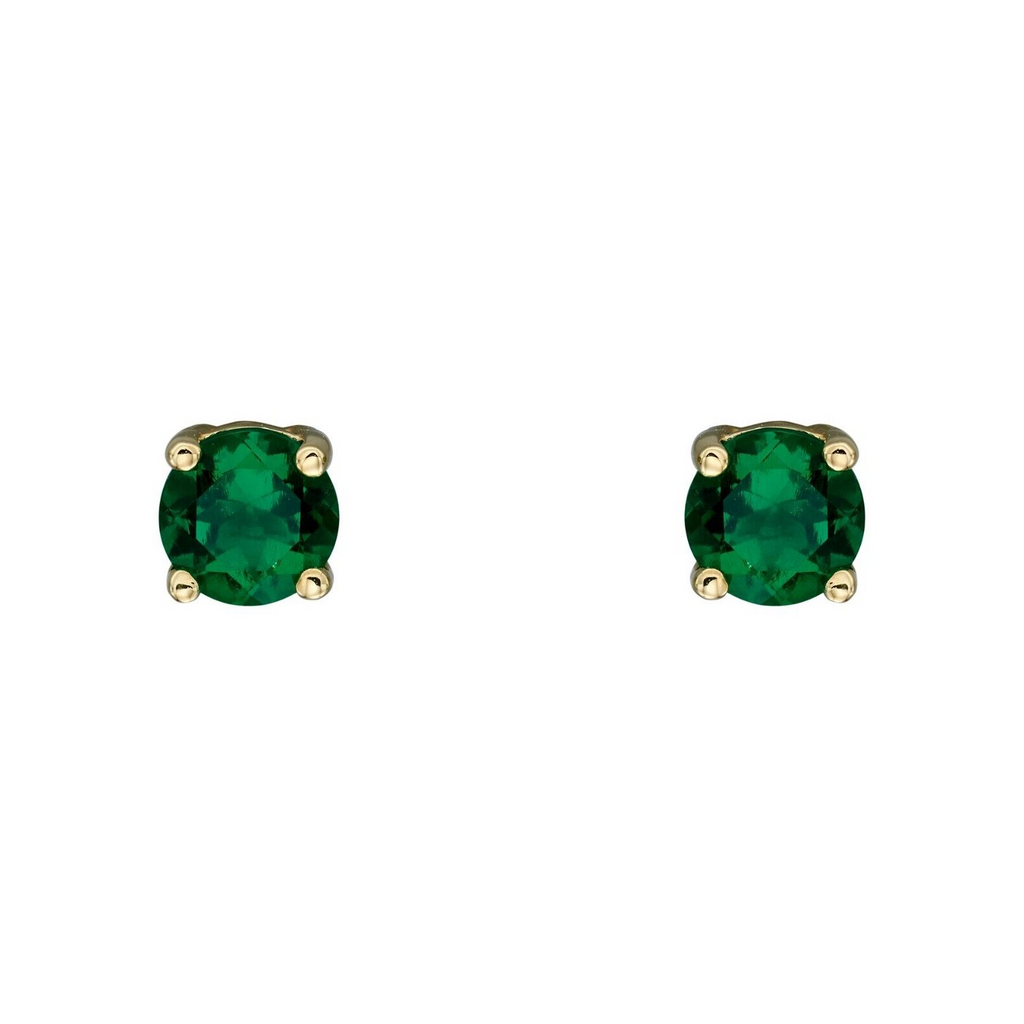 Natural Emerald May Stud Earrings 9ct Yellow Gold 375 Hallmark British Made