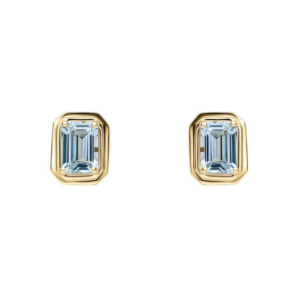 Elongated Aquamarine Stud Earrings 9ct Yellow Gold 375 Hallmarked British Made