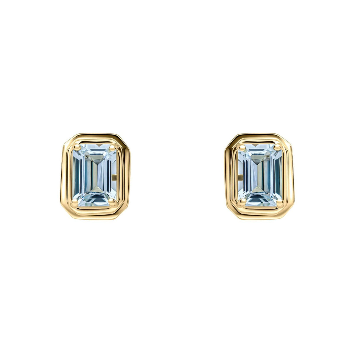 Elongated Aquamarine Stud Earrings 9ct Yellow Gold 375 Hallmarked British Made