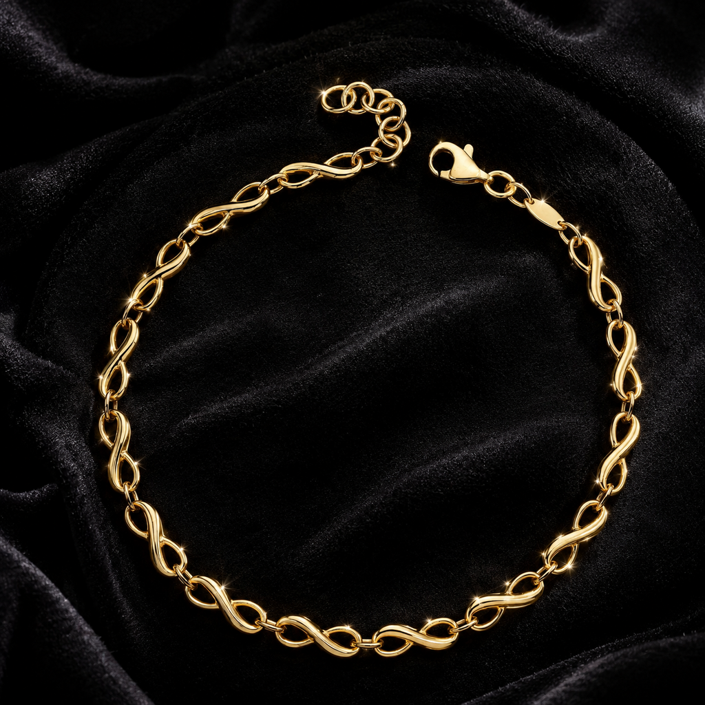 9ct Yellow Gold Infinity Tennis Bracelet (21cm) 375 Hallmarked British Made