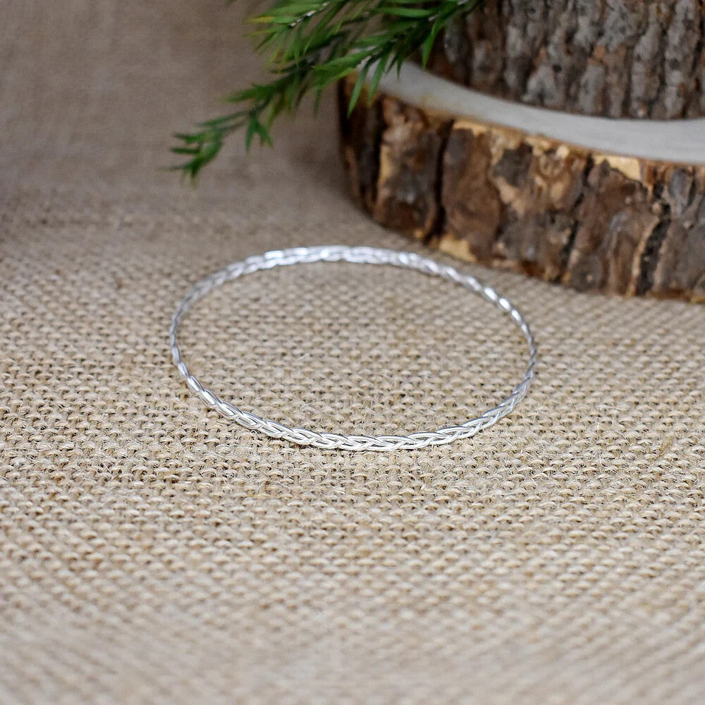 Sterling Silver Plaited Bangle British Made 925 Hallmarked Brand New Boxed