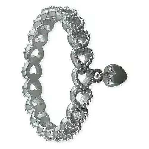 Heart Charm Band Ring Sterling Silver 925 Hallmarked British Made Size M - S