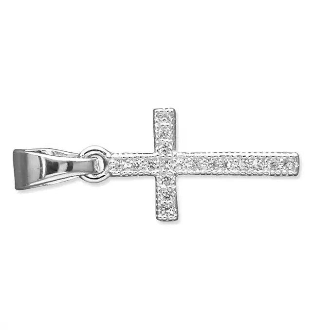 Zircon Cross Pendant Sterling Silver 925 Hallmarked All Chain Lengths Brand New