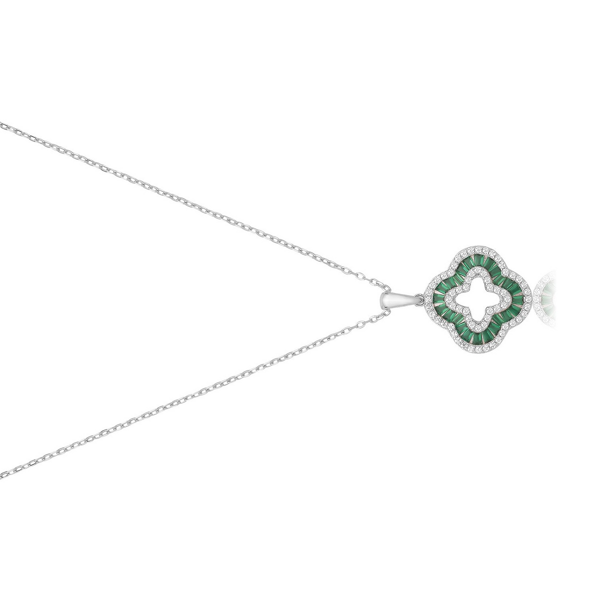 Halo Baguette Clover Necklace Sterling Silver 925 Hallmarked British Made