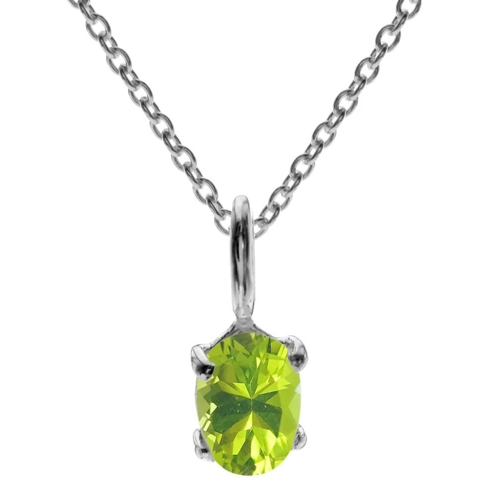 Natural Oval Peridot Necklace Solid Sterling Silver 925 Hallmarked British Made