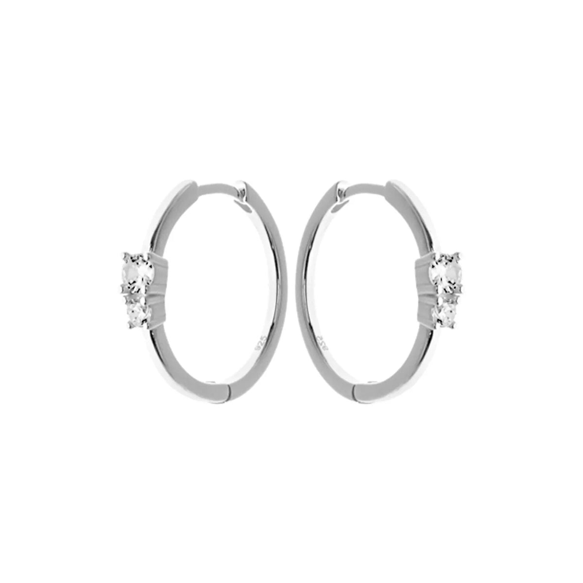 15mm Prong Gemstone Hoop Earrings Sterling Silver 925 Hallmarked Brand New Boxed