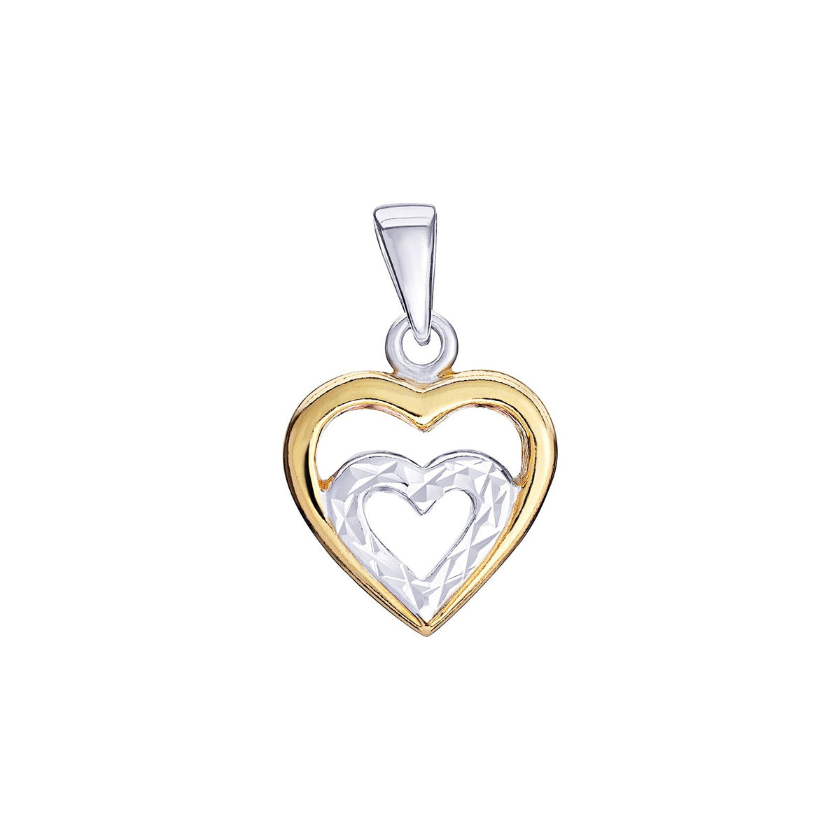 2 Tone Heart Pendant 9ctGold Plated Hallmarked British Made All Chain Lengths