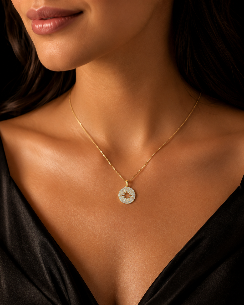 Round Star 9ct Yellow Gold Pendant 375 Hallmark British Made All Chain Lengths