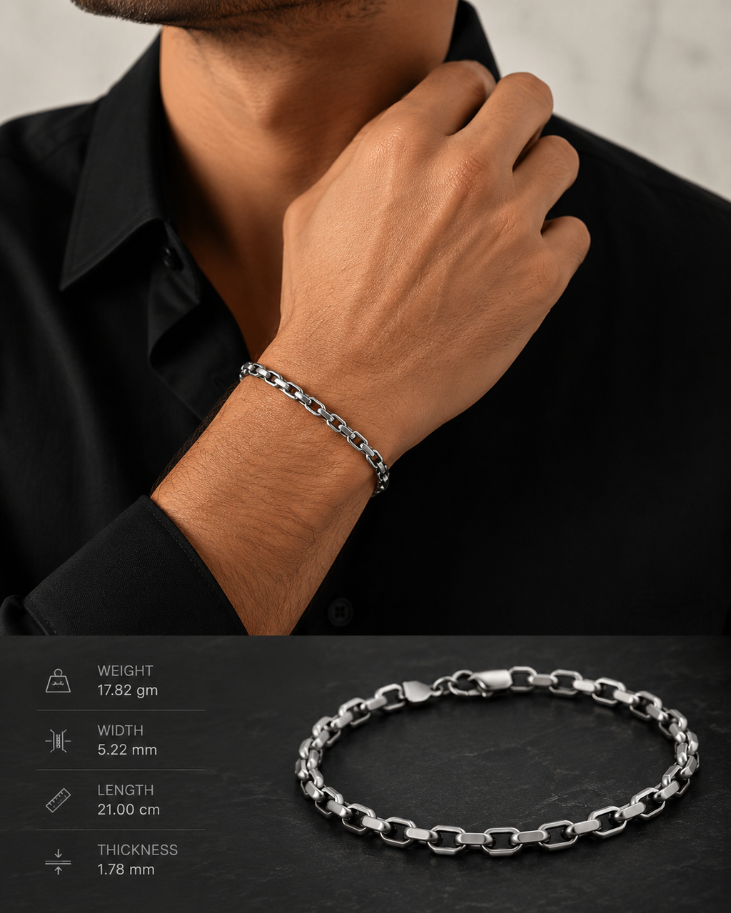 Gents Solid Sterling Silver Anchor Chain Bracelet British Made 925 Hallmarked