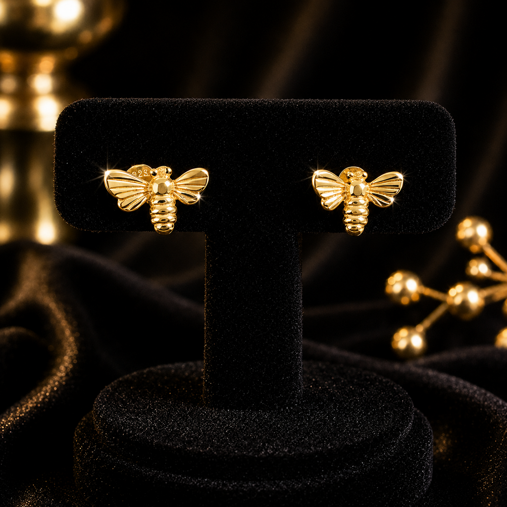 Bumble Bee Stud Earrings 18ct Yellow Gold Plated Hallmarked British Made