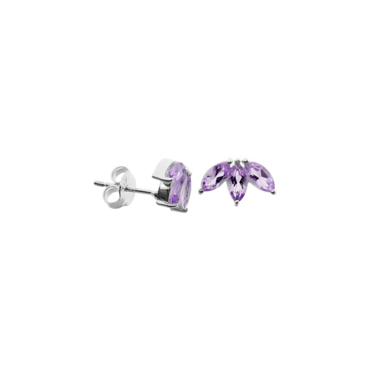 Lotus Flower Natural Amethyst Stud Earrings Sterling Silver 925 Hallmarked