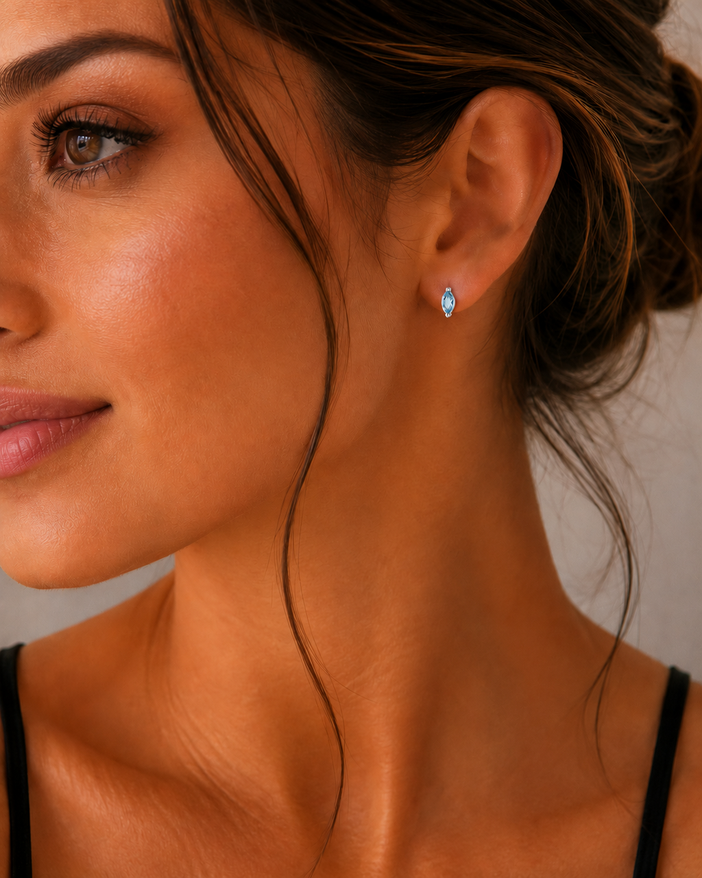 Natural Blue Topaz Marquise Stud Earrings Sterling Silver 925 Hallmarked