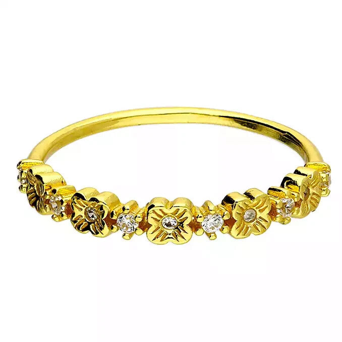 Floral Eternity Ring 14ct Yellow Gold Plated Hallmarked British Made Size L - R