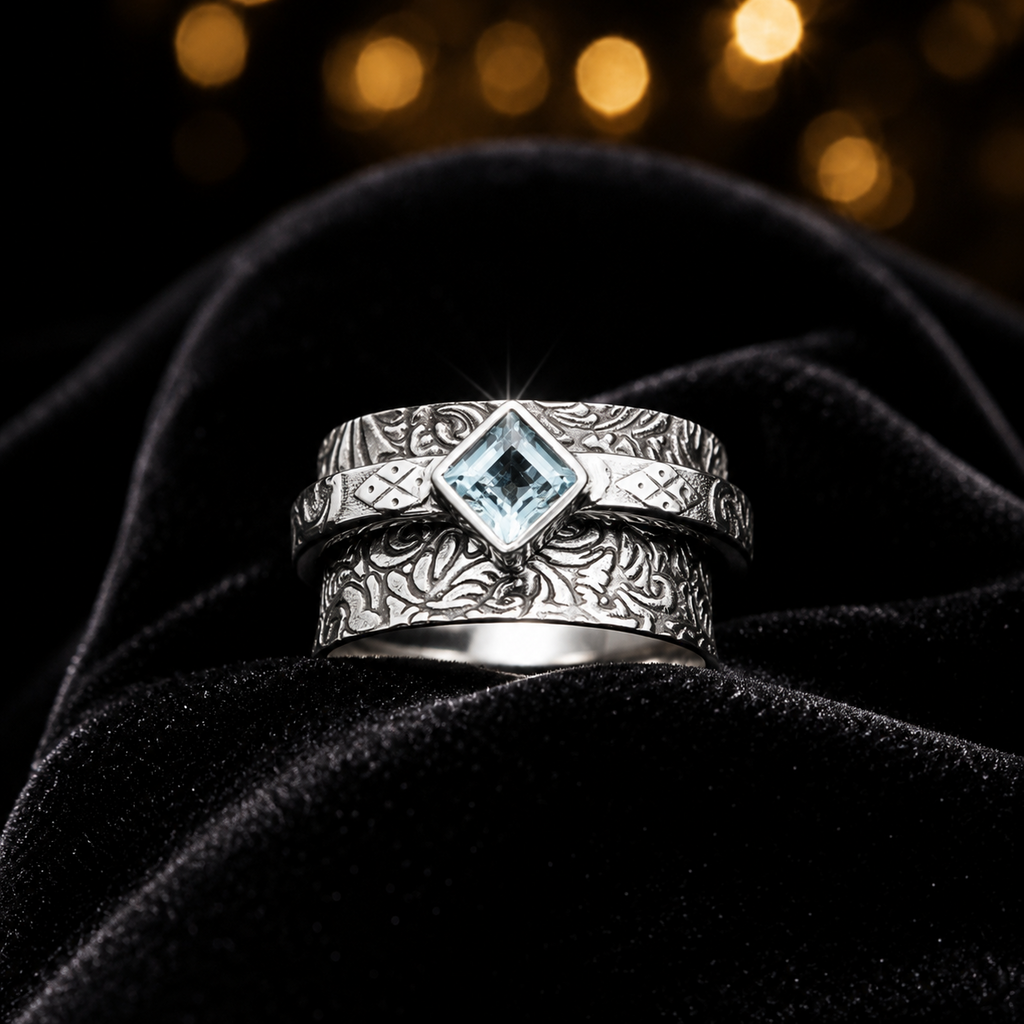 Vinal Blue Topaz Spinner Ring Sterling Silver 925 Hallmarked Size K - T
