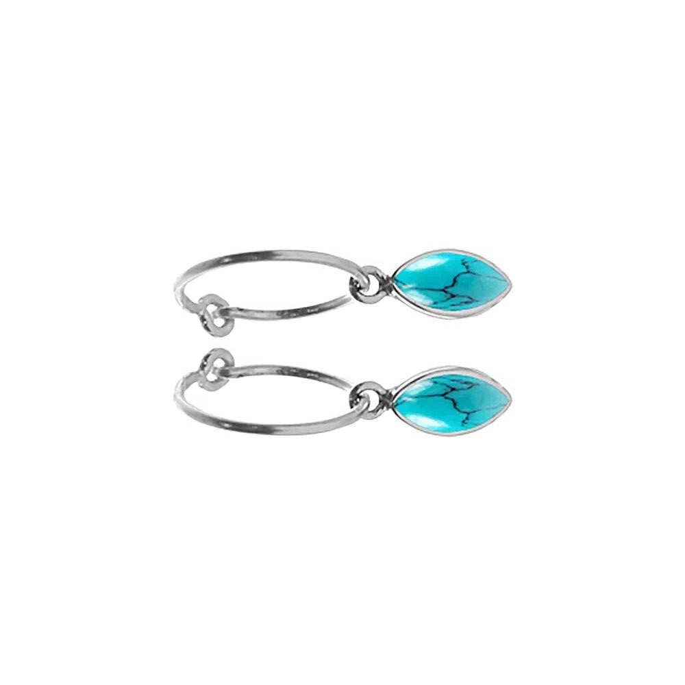 Marquise Turquoise Drop Hoop Earrings Sterling Silver 925 Hallmarked Brand New